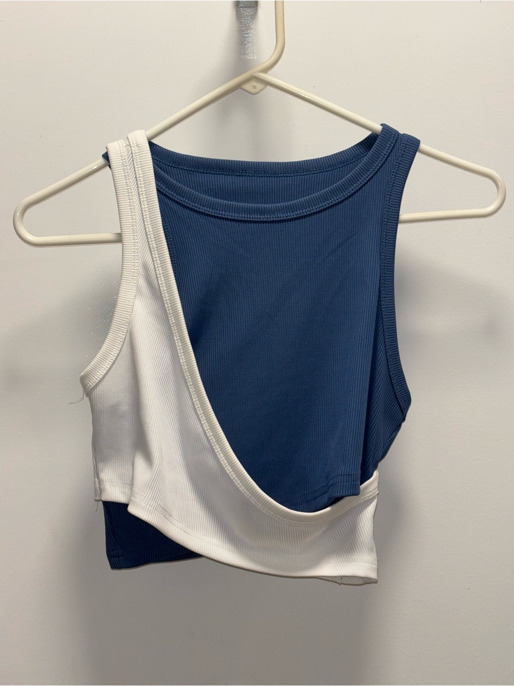 SHEIN Blue and White Asymmetrical Ribbed Crop Tank